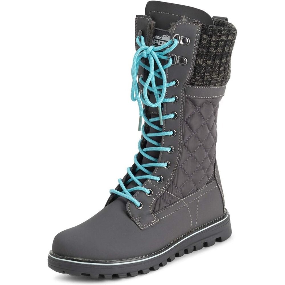 〽️Women's Gray Polar Faux Fur Waterproof Winter Calf Outdoor Walking Boots